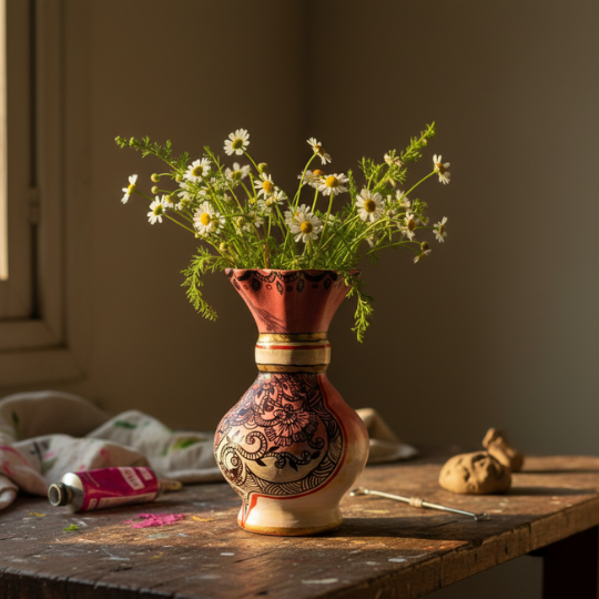 Handpainted Garden Grace Terracotta Vase