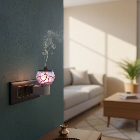 Lavender-Haze Glass Camphor & Oil Diffuser Lamp (Kapoor Dani)