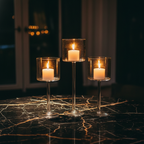 Luminé Trio — Borosil Glass Candle Stands (Set of 3)