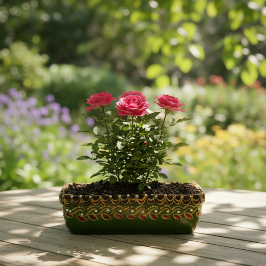 Handpainted Greeny Floral Terracotta Planter