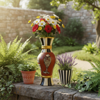 Handpainted Folk Harmony Terracotta Vase