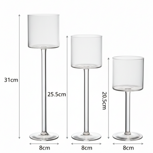 Luminé Trio — Borosil Glass Candle Stands (Set of 3)