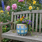 HandPainted Blue-Check Terracotta Planter