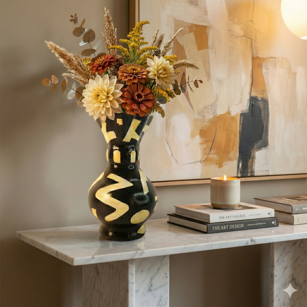 Handpainted Midnight Earth Terracotta Vase