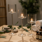 Luminé Trio — Borosil Glass Candle Stands (Set of 3)
