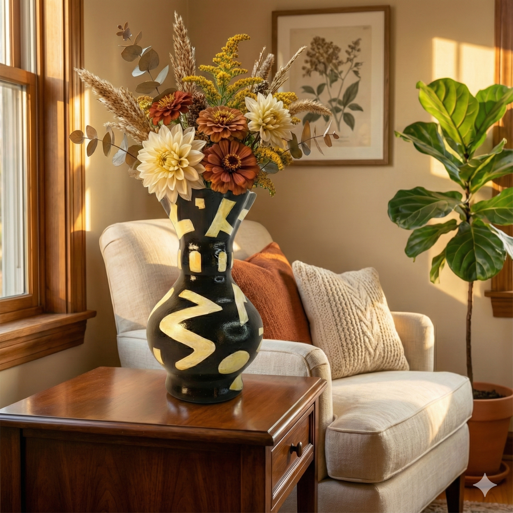 Handpainted Midnight Earth Terracotta Vase