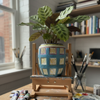 HandPainted Blue-Check Terracotta Planter