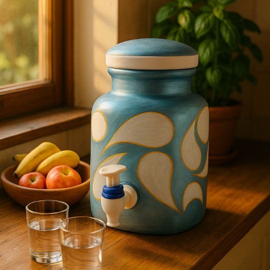 Handpainted Blue wave Terracotta Water Dispenser