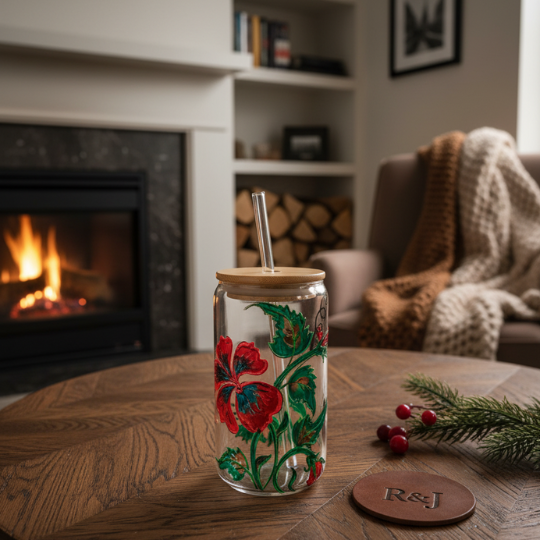 HandPainted Hibiscus Bloom Sip — Glass Sipper