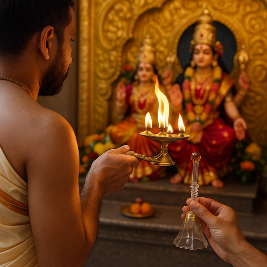 Pooja Glass Ghanti and Diya