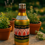 Handpainted Folk Rhythm Terracotta Bottle